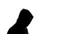 Silhouette of man wearing hoodie standing on white background, shadow, anonymous Royalty Free Stock Photo