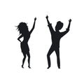 Silhouette of man woman, couple disco dancing , clubbing isolated vector Royalty Free Stock Photo