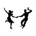 Silhouette of man and woman dancing a swing, lindy hop, social dances. The black and white. Vector illustration.