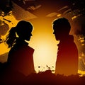 silhouette of man and woman facing each other, conflict concept illustration Royalty Free Stock Photo