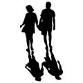 Silhouette man and woman holding hand walking with shadow vector illustration sketch doodle hand drawn with black lines isolated Royalty Free Stock Photo