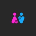 Silhouette of a man and a woman logo, abstract blue and pink figures of people for a public toilet sign mockup, restroom icon