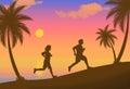 a silhouette of a man and woman outdoors jogging and exercising