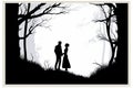 silhouette of a man and woman standing in the woods Royalty Free Stock Photo