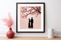 silhouette of a man and woman under a cherry blossom tree Royalty Free Stock Photo