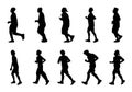 Silhouette man and women running on white background, Lifestyle people exercise vector set, Shadow marathon human