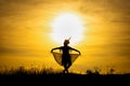 Silhouette Manohra women dance with sunset in South of Thailand Royalty Free Stock Photo