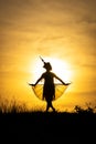 Silhouette Manohra women dance with sunset in South of Thailand Royalty Free Stock Photo