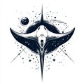 The silhouette of a Manta Ray is filled with space and sci-fi elements in a rough drawing Royalty Free Stock Photo
