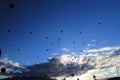 Silhouette of many balloons in the sky in the morning light during the albuquerque balloon festival in the USA Royalty Free Stock Photo