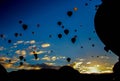 Silhouette of many balloons in the sky in the morning light during the albuquerque balloon festival in the USA Royalty Free Stock Photo