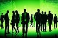 Silhouette of many businessmen in shades of green. Generative AI.