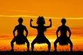 Silhouette of Maori dance at sunset Royalty Free Stock Photo