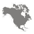 Silhouette map of North America. Abstract continent outline map. Grey background region America. Vector illustration