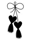 Silhouette Martenitsa amulet hearts. Martisor holiday. Romantic tradition folk symbol made of threads. meeting of early