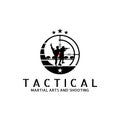 Silhouette of martial arts and shooting practice, Royalty Free Stock Photo