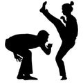 Silhouette of a Martial Arts on a white background Royalty Free Stock Photo