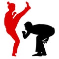 Silhouette of a Martial Arts on a white background Royalty Free Stock Photo