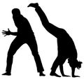 Silhouette of a Martial Arts on a white background Royalty Free Stock Photo