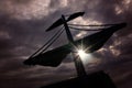 Mast of a pirate ship at sunset Royalty Free Stock Photo