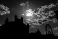 Silhouette of Matadero building and giant ferris wheel in Madrid Royalty Free Stock Photo