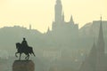 Silhouette of Matthias Church and Andrassy equestrian statue Royalty Free Stock Photo