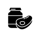 Silhouette of Meat baby food. Outline icon of complementary foods in jar. Illustration of ready beef purees in glass bottle. Flat