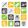 Silhouette Medicine and hospital equipment icons