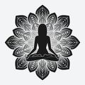 Silhouette of meditating girl in yoga pose on flower background