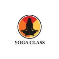 Silhouette of meditation woman applied for Yoga Class logo design inspiration. Royalty Free Stock Photo