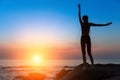 Silhouette meditation woman serenity and yoga practicing at sunset. Fitness. Royalty Free Stock Photo