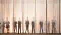 The silhouette of the men behind the curtain in the theater on stage, the shadow behind the scenes is similar to the white and bla Royalty Free Stock Photo