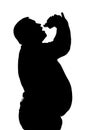 Silhouette of men with obesity who eats a hamburger