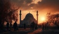 Silhouette of men praying at famous Blue Mosque at dusk generated by AI Royalty Free Stock Photo