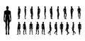 Silhouette and men set body standing and walking fashion Illustration. Flat male and female character collection Royalty Free Stock Photo