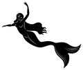 Silhouette of a mermaid. Beautiful girl is floating in the water. The lady is young and slender. Fantastic image of a fairy tale.