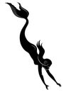 Silhouette of a mermaid. Beautiful girl is floating in the water. The lady is young and slender. Fantastic image of a fairy tale.