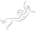 Silhouette of a mermaid. Beautiful girl is floating in the water. The lady is young and slender. Fantastic image of a fairy tale.