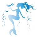 Silhouette of a mermaid, fish, air bubbles in the water. Vector illustration Royalty Free Stock Photo