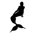 Silhouette of mermaid isolated on white background. Vector black and white illustration. Royalty Free Stock Photo