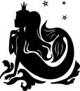 Silhouette mermaid sitting on wave