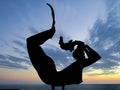 Silhouette of a mermaid statue projected by sunset. Statue of a mermaid on the boardwalk in Mazatlan Mexico. Royalty Free Stock Photo