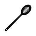 Silhouette mesh strainer icon. Outline logo of steel colander. Black simple illustration of kitchen utensils and cooking. Flat