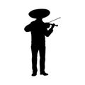 Silhouette of mexican mariachi playing on violin.