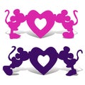 Silhouette Mickey Mouse boy and girl kiss the heart, an illust