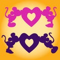 Silhouette of Mickey Mouse boy and girl kiss the heart, an ill