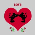 Silhouette of Mickey Mouse boy and girl kissing in the core of