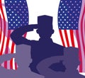 silhouette of militaries with flag usa Royalty Free Stock Photo