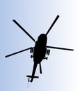 Silhouette of a military helicopter illustration isolated on white background. Royalty Free Stock Photo