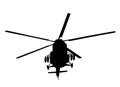 Silhouette of a military helicopter illustration isolated on white. Transportation aircraft for combat. Chopper in air